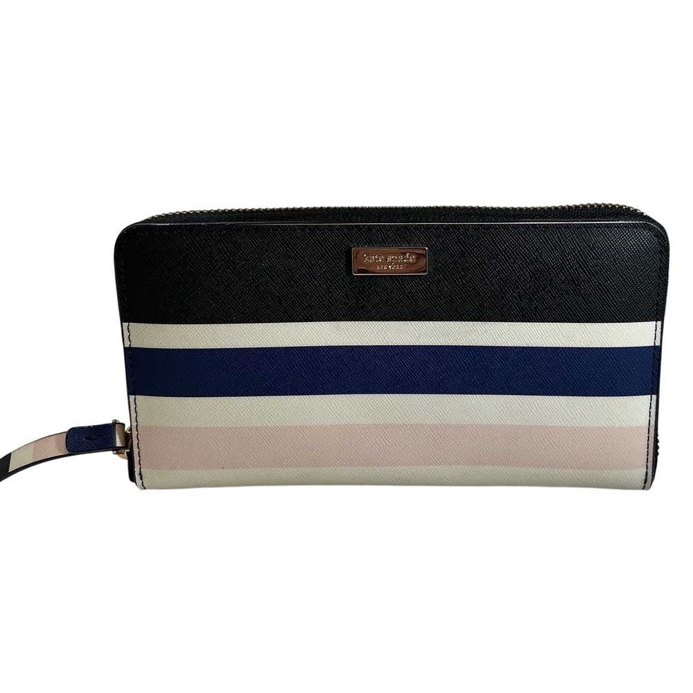 Kate Spade New York Striped Saffiano Leather Zip Around Continental Wallet Multi
